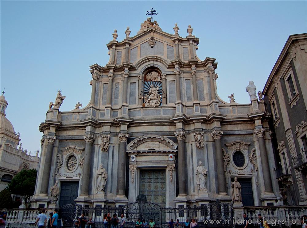 Catania (Italy) - Facade of the Duomo at darkening